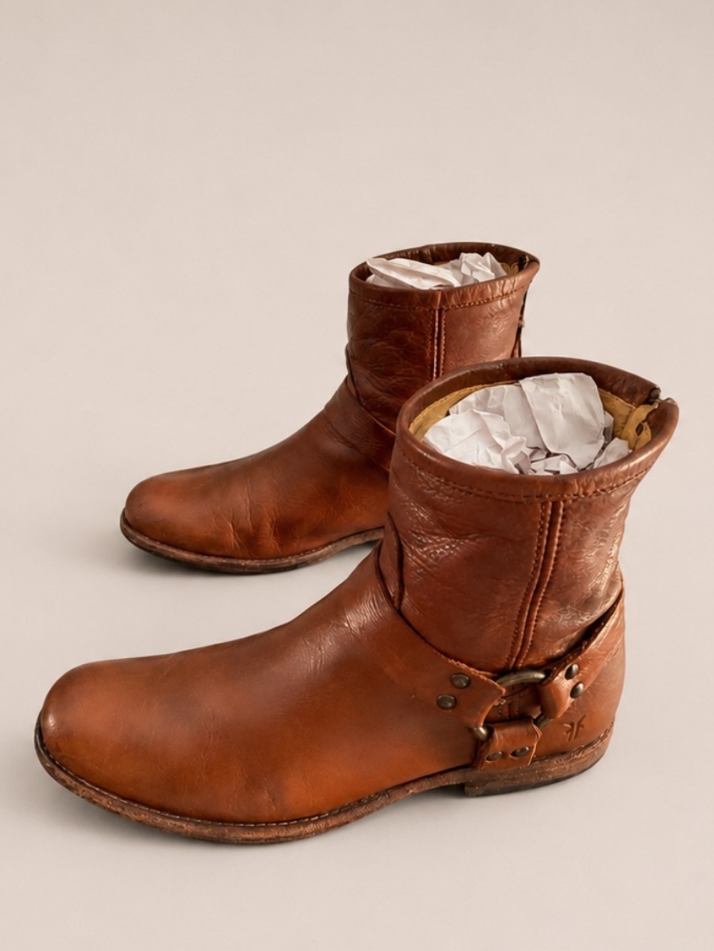 Frye Phillip Harness Leather Booties Motorcycle Moto Ankle Boots Womens 8B Brown